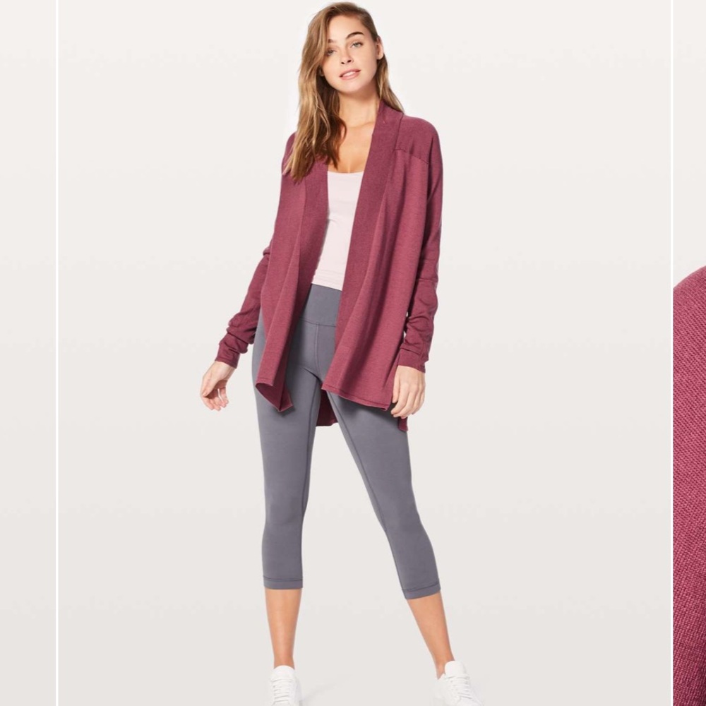 83 Lululemon Blissful Zen Sweater Cardigan Merlot Size 6 Open Front Drape